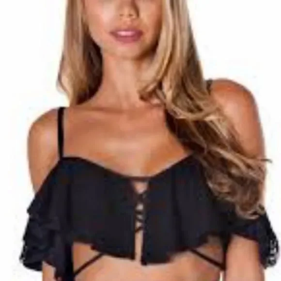5x$25 Montce solid black ruffle Bikini top only size XS - Picture 10 of 11